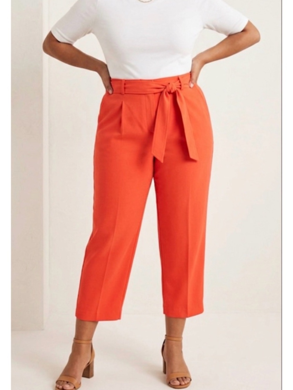 Boden Red High-Waist Tie-Belt Cropped Pants